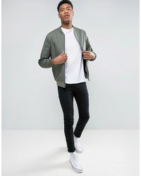 Asos Tall Cotton Bomber Jacket With Sleeve Zip In Khaki