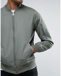 Asos Tall Cotton Bomber Jacket With Sleeve Zip In Khaki