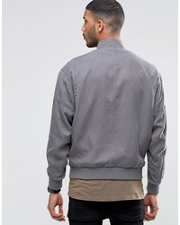 Asos Tencel Bomber Jacket With Wash In Charcoal