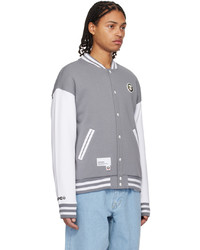 AAPE BY A BATHING APE White Gray Press Stud Bomber Jacket