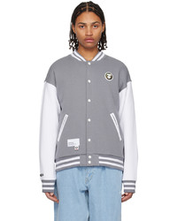 AAPE BY A BATHING APE White Gray Press Stud Bomber Jacket