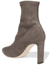 Jimmy Choo Louella 85 Stretch Suede Sock Boots Stone