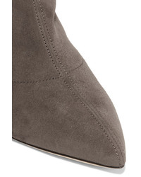 Jimmy Choo Louella 85 Stretch Suede Sock Boots Stone