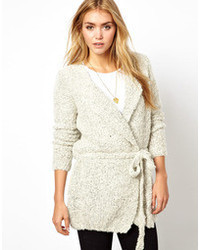 American Vintage Chunky Longline Cardigan With Self Tie White