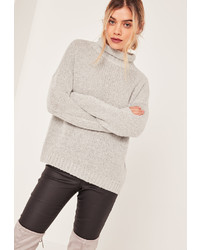 Missguided Grey Cozy Funnel Neck Boucle Sweater