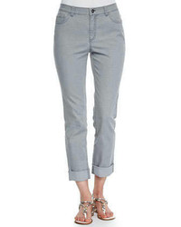 Lafayette 148 New York Curvy Double Cuff Cropped Jeans Gray