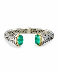 Konstantino Hinged Green Crystal Quartz Over Malachite Cuff Bracelet