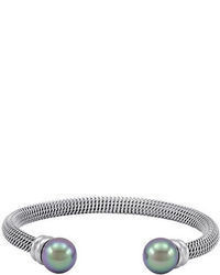 Majorica Silver Tone Bangle Bracelet With Pearl End Caps