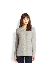 360 Sweater Contrast Stitched Cable Knit Sweater Greyneon Yellow