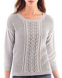 jcpenney Ana Ana 34 Sleeve Openwork Cable Sweater