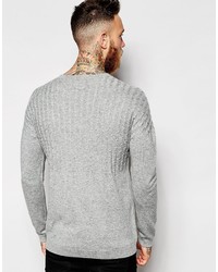 Asos Dropped Shoulder Cable Sweater In Merino Wool Mix