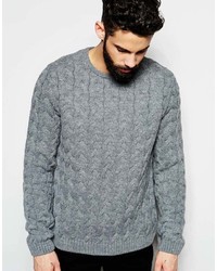 Asos Brand Crew Neck Sweater With All Over Cable