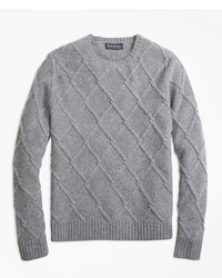 Brooks Brothers Lambswool Lattice Cable Knit Crewneck Sweater