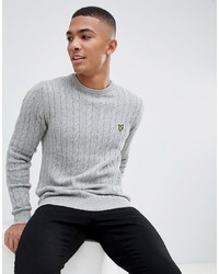 Lyle & Scott Cable Knit Crew Neck Wool Blend Jumper In Light Grey