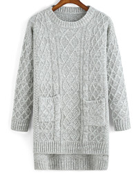 Cable Knit Pockets High Low Sweater
