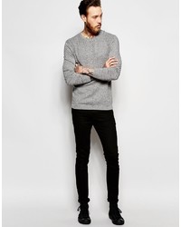 Asos Cable Knit Sweater In Gray Cotton