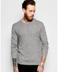 Asos Cable Knit Sweater In Gray Cotton
