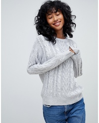 Pull&Bear Cable Knitted Jumper In Dark Grey