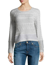 Design History Cable Looped Knit Crop Sweater Moonbeam Heather Gray