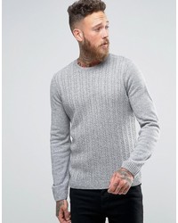 Asos Cable Sweater In Gray Twist