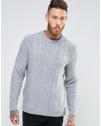 Asos Cable Sweater In Light Gray