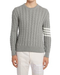 Thom Browne Cabled 4 Bar Crewneck Sweater In Light Grey At Nordstrom