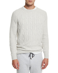 Brunello Cucinelli Cashmere Cable Knit Crewneck Sweater Fog