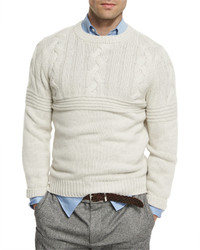 Brunello Cucinelli Cashmere Cable Knit Ribbed Sweater Gray