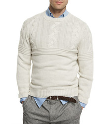 Brunello Cucinelli Cashmere Cable Knit Ribbed Sweater Gray