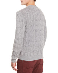 Neiman Marcus Cashmere Cable Knit Sweater Heather Gray