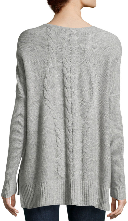 Neiman Marcus Cashmere Cable Knit Tunic Heather Gray, $245 | Last Call ...