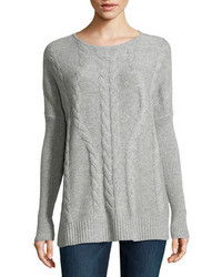 Neiman Marcus Cashmere Cable Knit Tunic Heather Gray