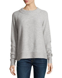 Neiman Marcus Cashmere Mixed Knit Pullover Heather Gray