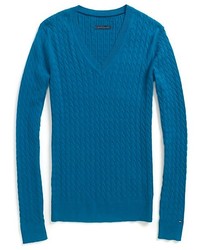 Tommy Hilfiger Classic V Neck Cable Knit Sweater