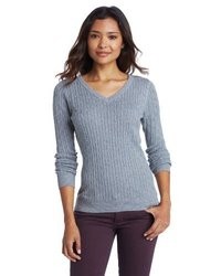 Caribbean Joe Cotton Cable Knit V Neck Pullover Sweater