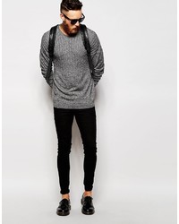 Asos Dropped Shoulder Cable Sweater In Merino Wool Mix
