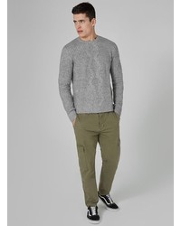 Topman Gray And White Twist Cable Knit Sweater