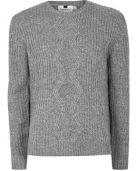 Topman Gray And White Twist Cable Knit Sweater