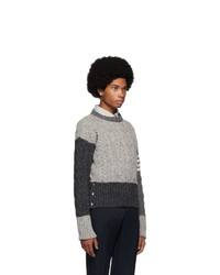 Thom Browne Grey Aran Cable Knit Crewneck Sweater