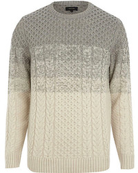 River Island Grey Color Block Cable Knit Sweater