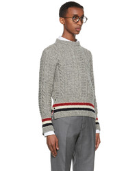 Thom Browne Grey Donegal Filey Cable Rwb Stripe Sweater