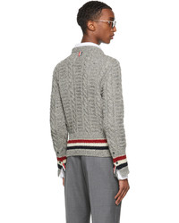 Thom Browne Grey Donegal Filey Cable Rwb Stripe Sweater