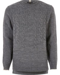 River Island Grey Graduated Cable Knit Sweater