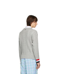 Thom Browne Grey Merino Aran Cable Sweater