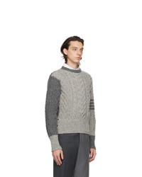 Thom Browne Grey Mohair Aran 4 Bar Cable Sweater