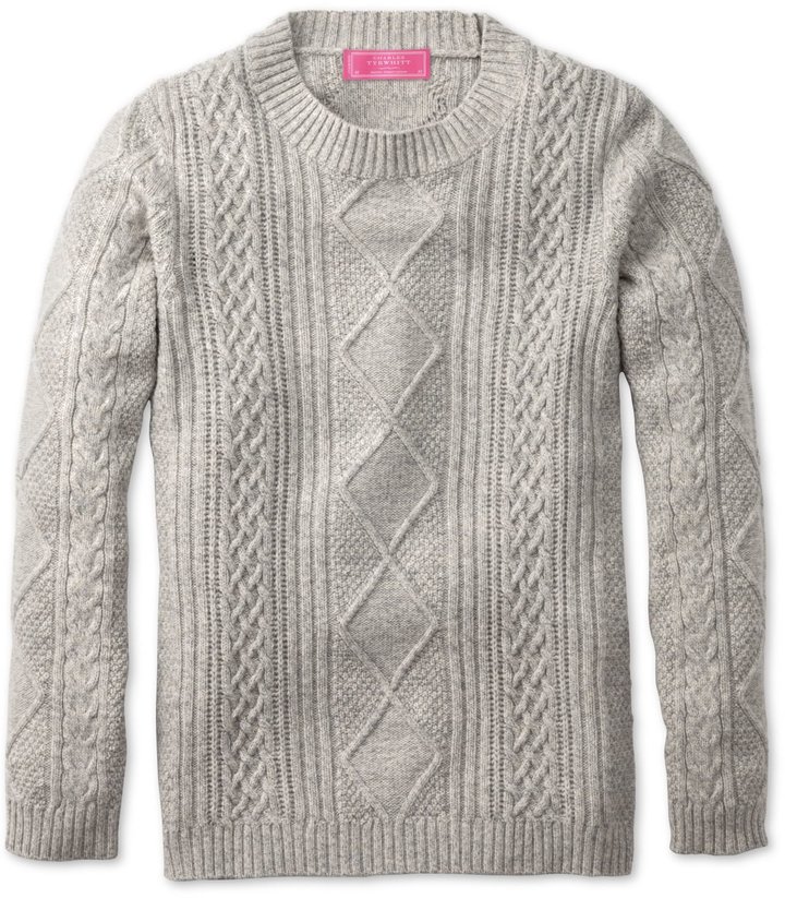 Charles Tyrwhitt Grey Pure Lambswool Cable Knit Jumper, $70 | Charles ...