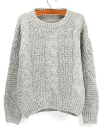 Grey Round Neck Chunky Cable Knit Sweater
