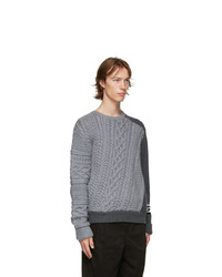 Neil Barrett Grey Wool Cable Contrast Sweater