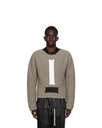 Rick Owens Grey Wool Cable Knit Sweater