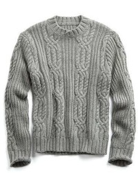 Todd Snyder Hand Knit Italian Cable Sweater In Light Grey